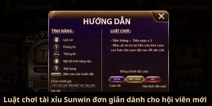 Luật chơi tài xỉu Sunwin đơn giản dành cho hội viên mới 