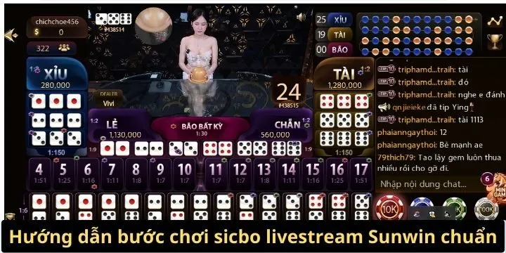 Hướng dẫn bước chơi sicbo livestream Sunwin mới nhất