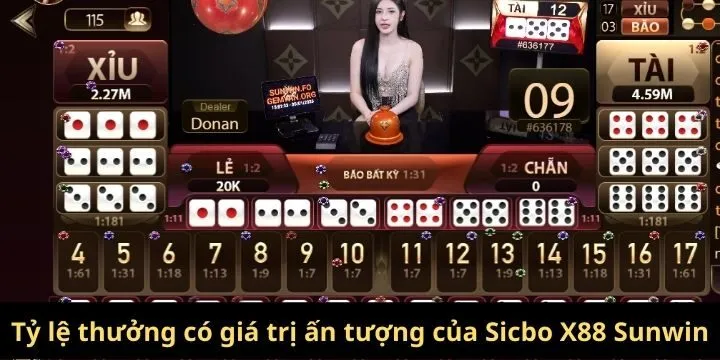 Tỷ lệ thưởng có giá trị ấn tượng của Sicbo X88 Sunwin